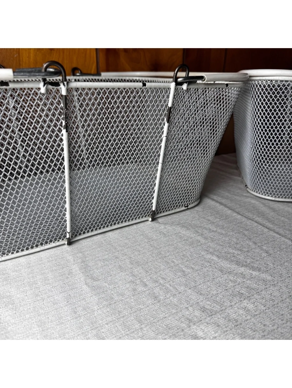 Vintage White Wire Mesh Folding Bike Baskets Set of 2 16 x 12 x 7